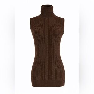 GAP Sleeveless Cable Knit Turtleneck Sweater | Brown | Size M | Ribbed Knit